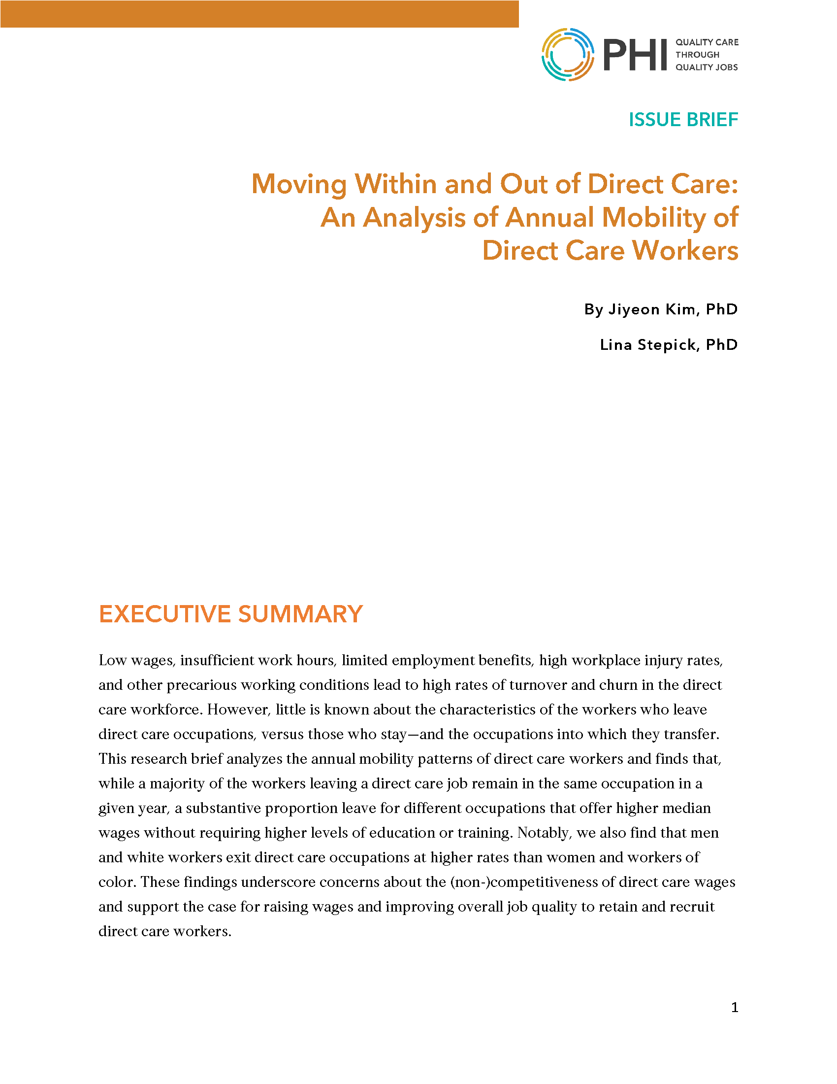 Moving Within and Out of Direct Care: An Analysis of Annual Mobility of Direct Care Workers